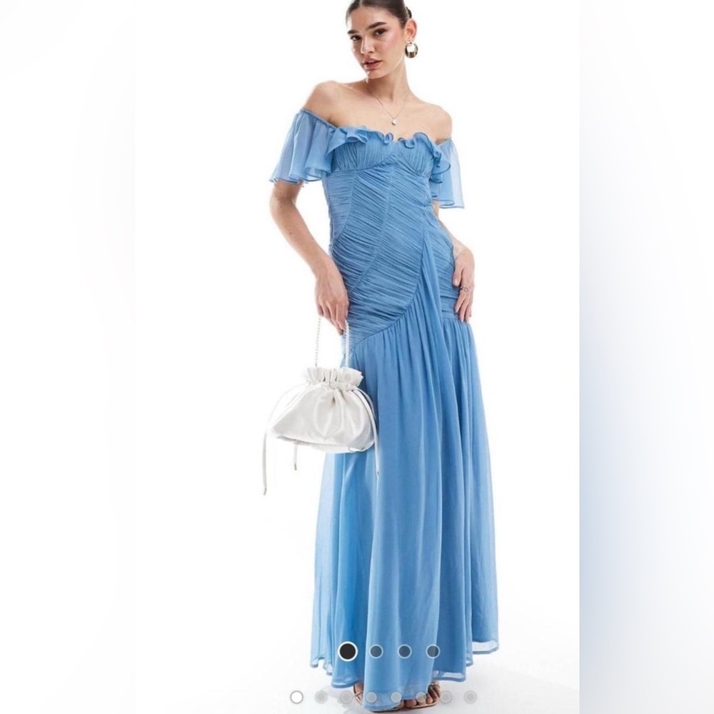 Elegant Blue Off-Shoulder Gown